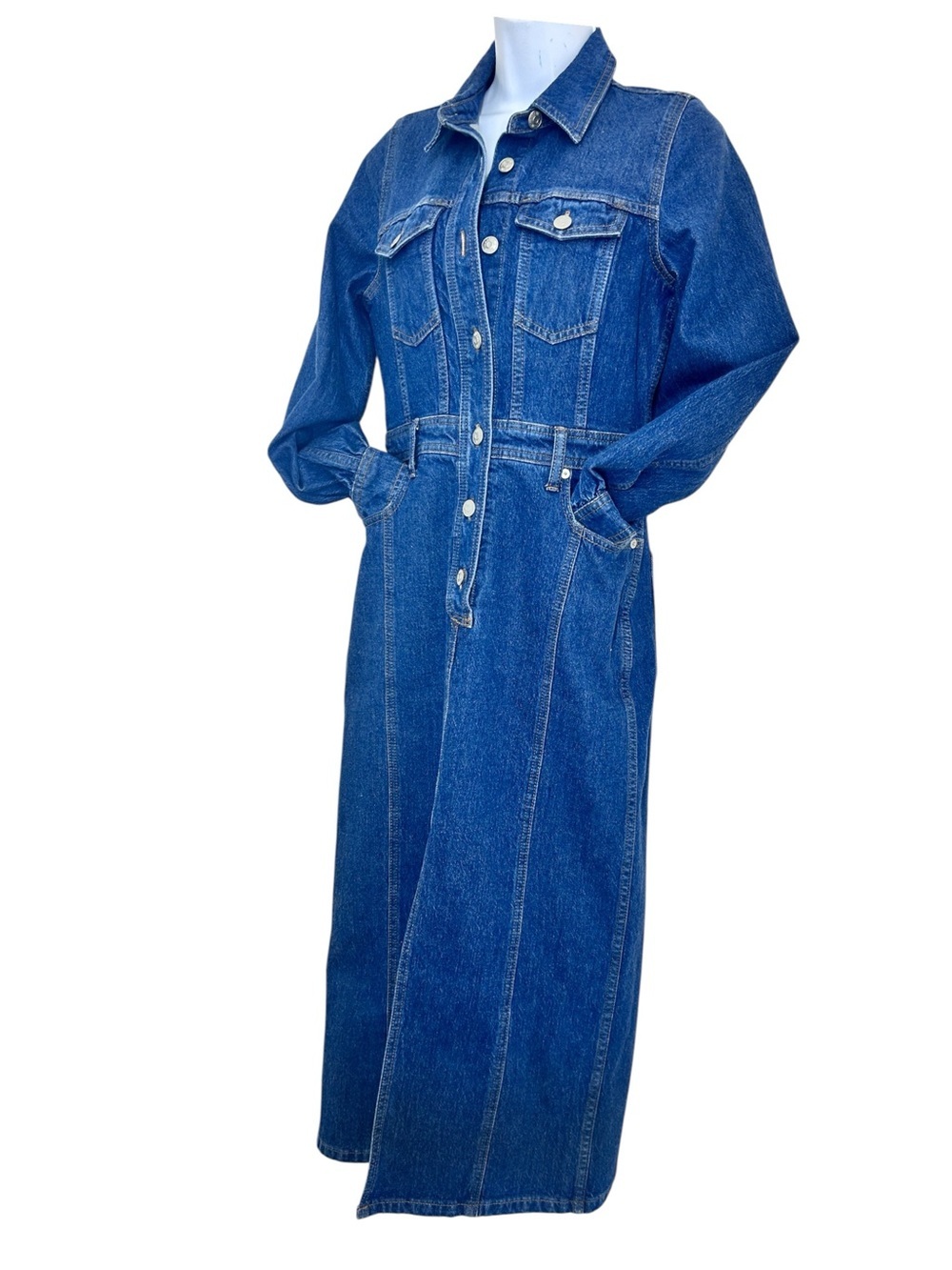 Madewell Denim Midi Shirtdress Size 2 Glissan Wash Heavyweight Cotton Dress NWOT - Picture 3 of 15